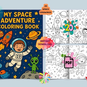 My Space Adventure Coloring Book for Kids – 20 Fun Printable Pages – Astronaut, Rocket, Aliens, Planets – Instant Download PDF