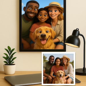 CADEAU PERSONNALISé Portrait de dessin animé de style Pixar | Cadeau numérique unique et couples, familles et d'animaux de compagnie