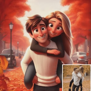 CADEAU pour Couple dessin animé personnalisé de style Pixar ou Disney Cadeau unique et personnalisée couples, Illustration de cadeau unique