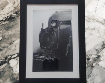 Vintage Kodak Camera – Framed Black and White Photography | 4x6 Classic Camera Wall Art