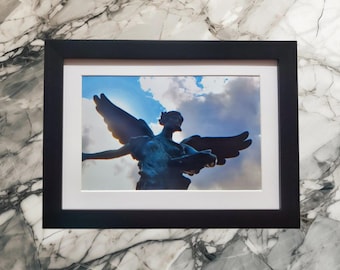 Framed Angel Statue Wall Art – Spiritual Religious Decor, 4x6 Photo Print
