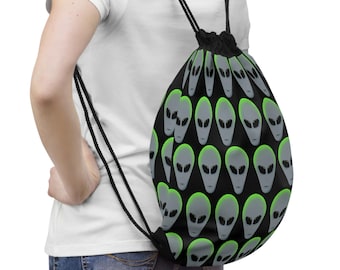 Bolsa de gimnasio con cordón y estampado de extraterrestre verde