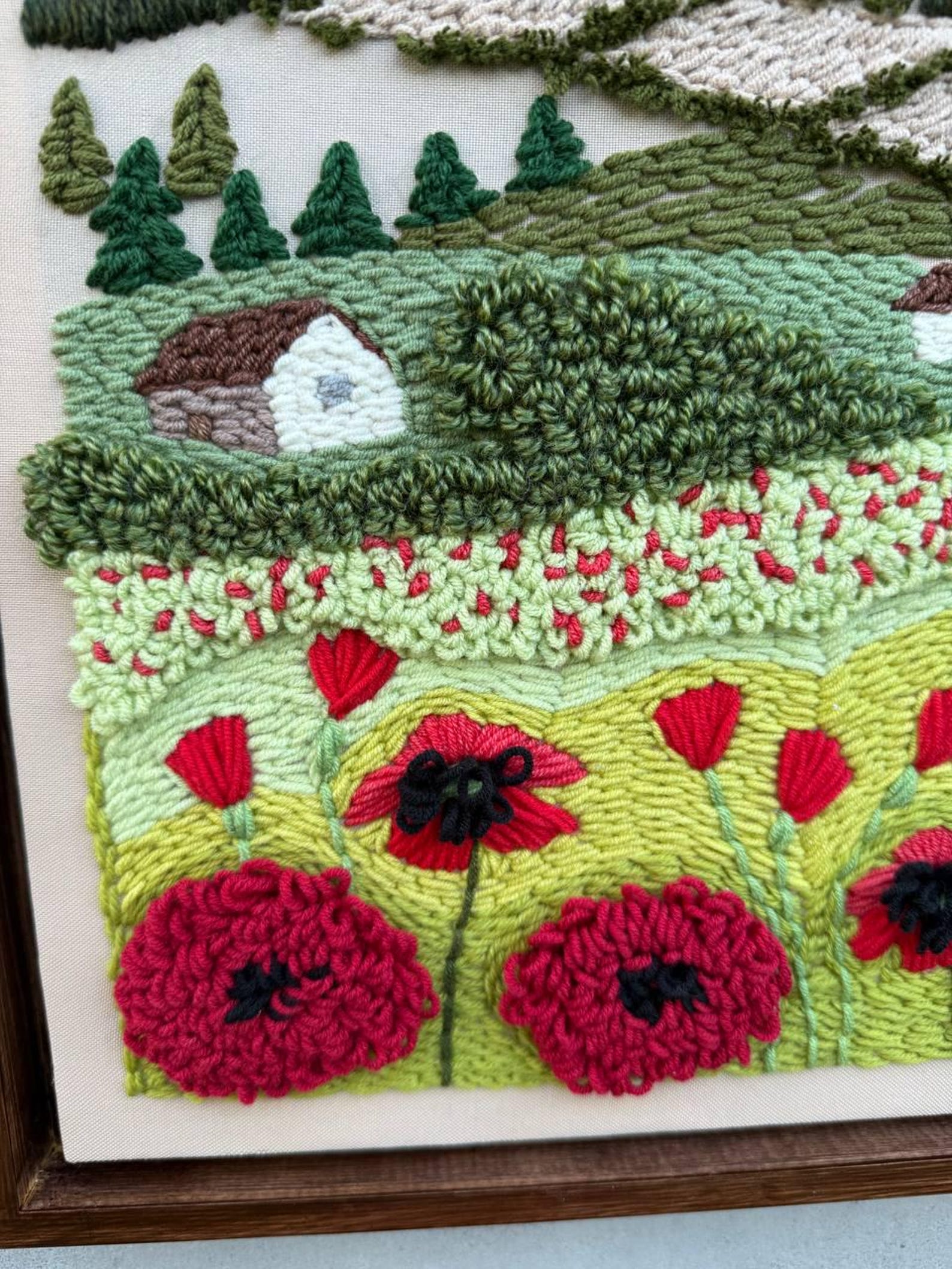 Handmade Punch Needle Wall Art – Poppies and Countryside Landscape ...