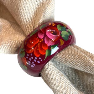 Vintage Burgundy Red Floral Napkin Rings Set of 6 Romantic Cottage Core Dinner Party Casual Everyday Entertaining