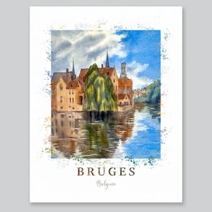 Bruges Watercolor Canal Print: Romantic Belgium Wall Art