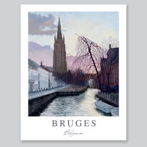 Bruges Church Art Print: Gothic Winter Cityscape Wall Decor