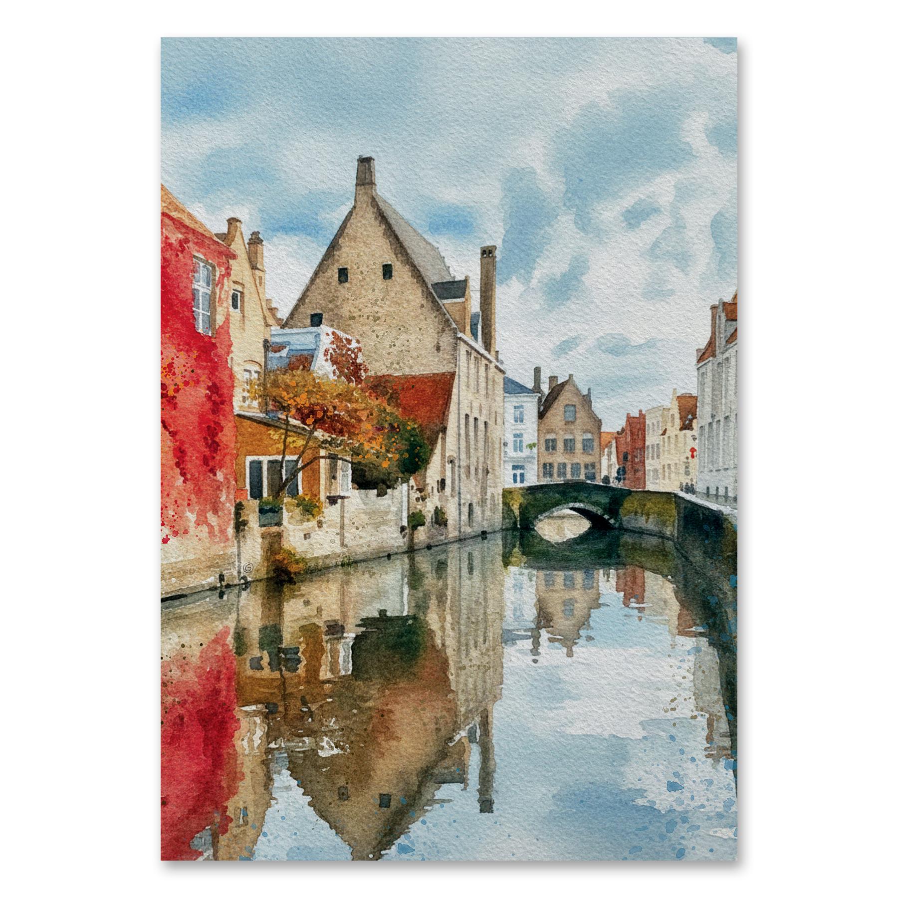 Gouden-Handbrug Morning Light – ブルージュ水彩運河プリント - Etsy 日本