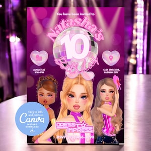 Roblox | Dress To Impress Girl Birthday Party Invitation Card | Printable Editable Template Canva  Download | Fashion Dress-Up Gamer Girl