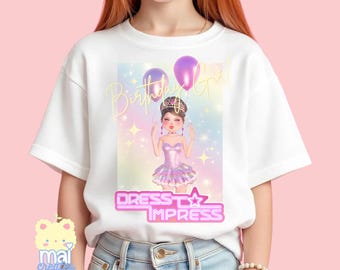 Roblox / Dress To Impress Girl Youth &quot;Birthday Girl&quot; Party T-shirt 100% cotone regalo / DTI Fashion Dress Up Principessa Gamer regalo abbinato