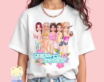 Roblox / Dress To Impress Girl Youth 100% cotone T-shirt regalo per festa di compleanno / DTI Summer Beach Gamer Girl Abbinamento moda vestire