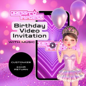 Roblox / Video di invito digitale animato per la festa di compleanno di una ragazza vestita per impressionare / DTI Dolls Fashion Princess Dress-Up Gamer Girl