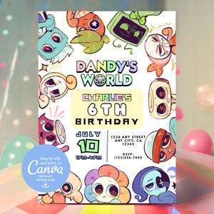 Tarjeta de invitación para fiesta de cumpleaños de Roblox / Dandy's World / Plantilla imprimible y editable (descargable en Canva) / Fiesta gamer para niños y niñas / Dandy Astro