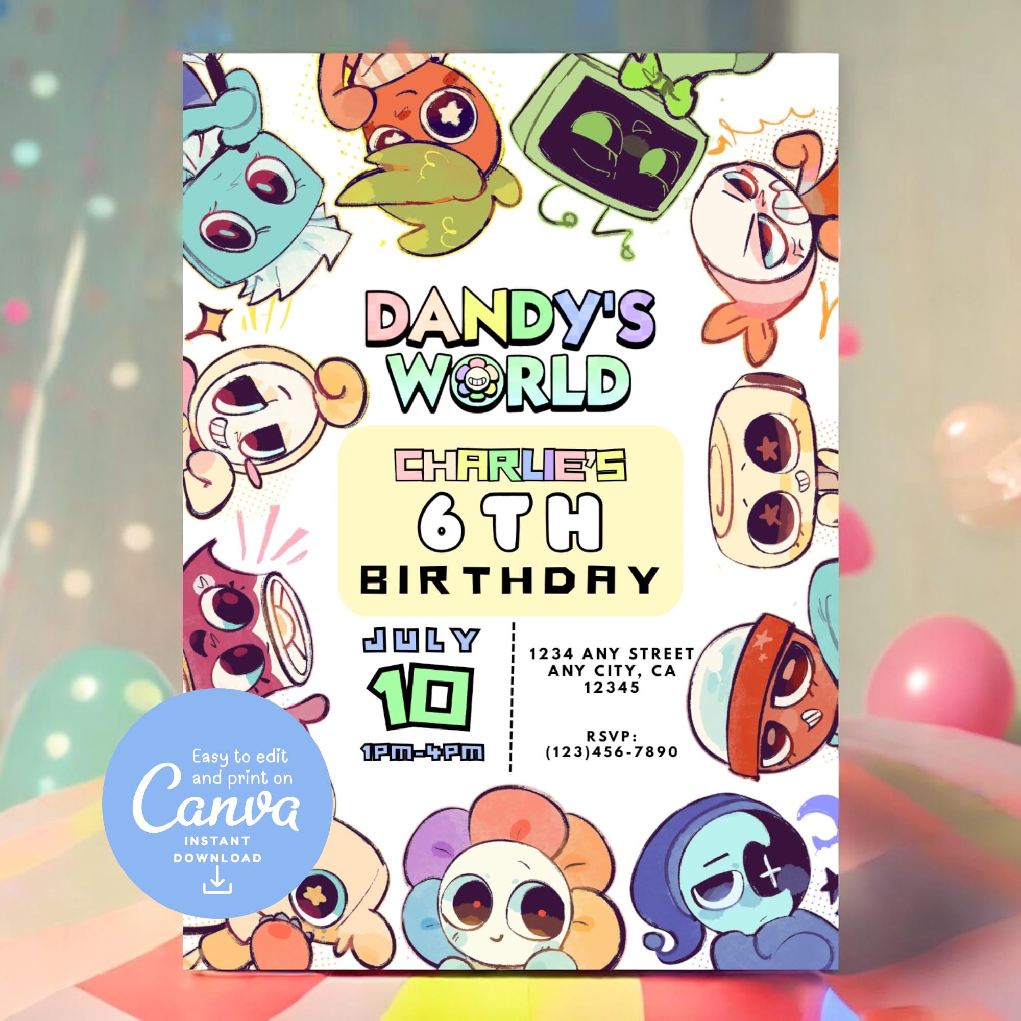 Roblox | Dandy’s World Birthday Party Invitation Card | Printable Editable Template Canva Download | Boys & Girls Gamer Party | Dandy Astro