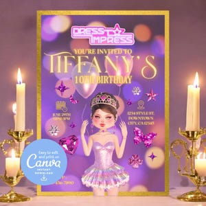 Roblox | Dress To Impress Princess Birthday Party Invitation Card | Printable Editable Template Canva  Download | Royal Fashion Gamer Girl