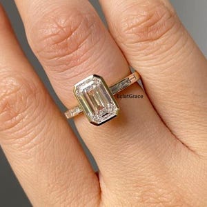 5 CT Emerald Cut Lab Grown Diamond Bezel Set Unique Engagement Ring For Her, Promise Ring, Bridal Wedding Ring, Gift For Her CAD