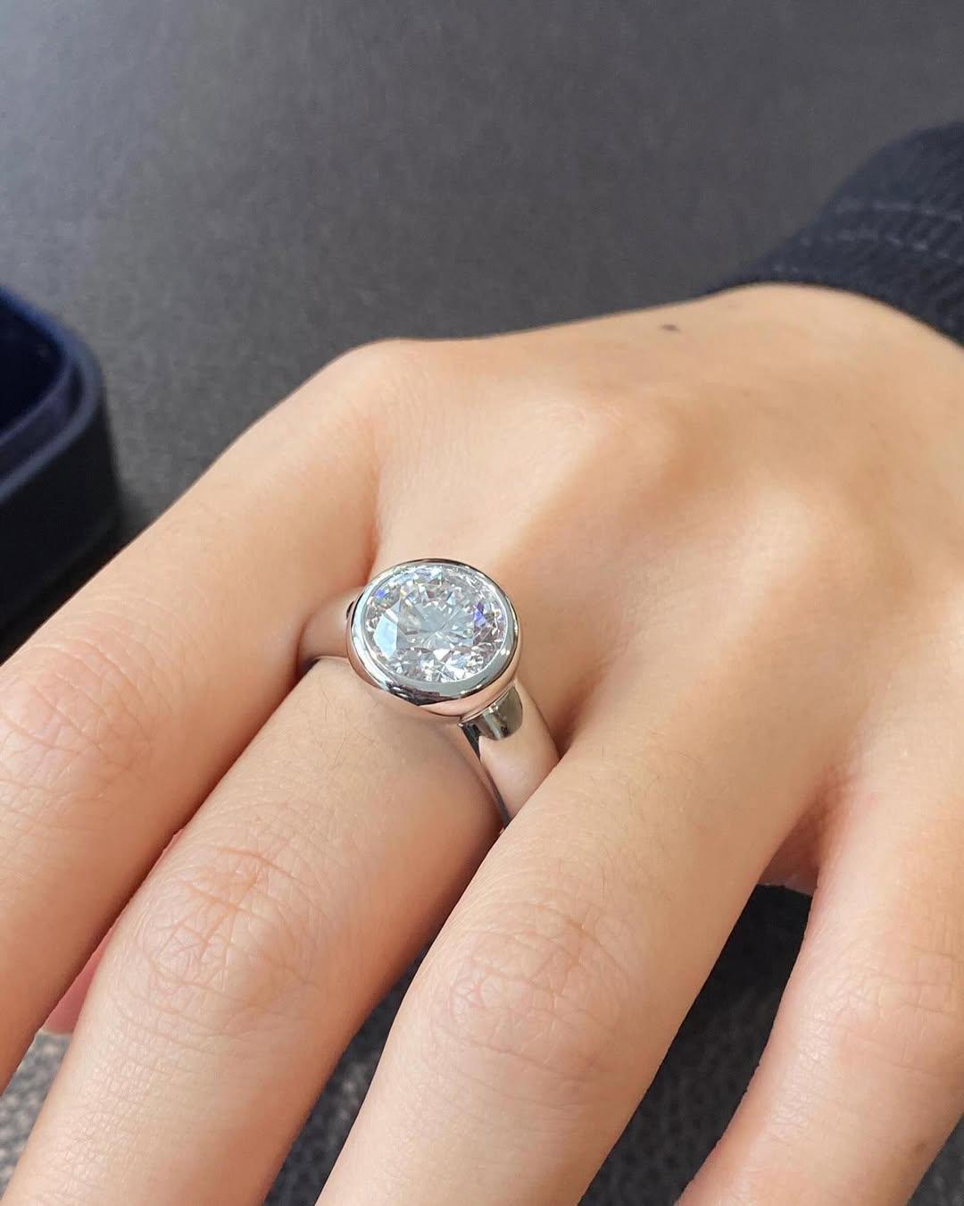 3 Carat Round Brilliant Lab Grown Diamond Solitaire Ring / Yellow Gold Bezel Set Engagement Ring / 3ct Round CVD Cathedral Split Shank Ring