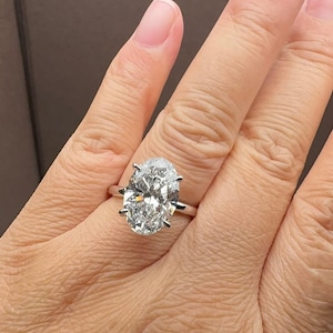 3 Carat Oval Lab Grown Diamond Hidden Halo Engagement Ring / Dainty Thin 4 Prong Oval Shape CVD Diamond Ring / Minimal Bridal Ring 14k Gold