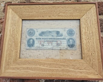 Framed 2 Dollar Note - Bank of the State of South Carolina - Civil War Era Obsolete Currency