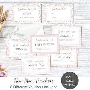 New Parent Coupons - Expecting Mom - Baby Shower Gift - Pink Printable Vouchers - Canva template & PDF - Postpartum Care Cards - Babysitting