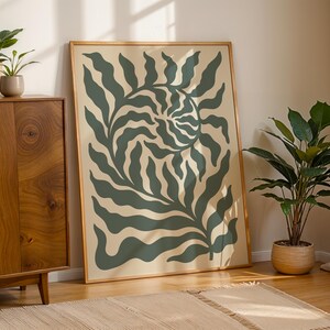 Blühende grüne Coco, grüne Blätter Moderne Coco Drucke Digitales Geschenk Blumenkunst, Blumen Zeichnung Botanisches Geschenk Poster, Digitale Wandkunst