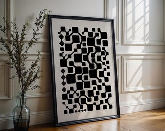 Geometric Abstract Wall Art | Minimal Beige & Black Digital Print