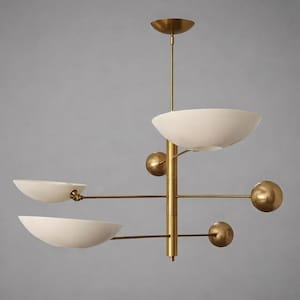Lustre en laiton moderne du milieu du siècle, plafonnier abat-jour en métal, luminaire suspendu sculptural à 3 niveaux pour décoration de salle à manger et de salon