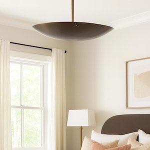 Mid-Century Modern Brass Dome Chandelier – 6-Light Semi Flush Mount Ceiling Fixture