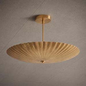 Mid Century Brass Flush Mount Ceiling Light, Handmade Sculptural Bowl Fixture, Vintage Modern Brass Lighting, Designer Vintage Brass Fixture