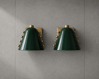 Pair Emerald Green Brass Wall Sconce Mid Century Modern Glossy Metal Shade Vintage Luxury Wall Light Fixture Home Decor
