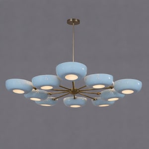 Flowerpetal Chandelier Perforated Bowl Shade Stilnovo Style, Mid Century Modern Pastel Flower Shape Brass Sputnik Ceiling Light Fixture image 1