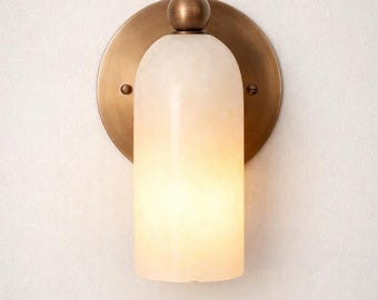 真鍮アラバスター製埋め込み型壁掛け照明、モダンな石製円筒形壁掛け照明、ミッドセンチュリースタイルのバスルーム用化粧台ランプ、ラグジュアリーでミニマルな壁面照明