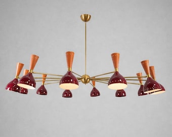 Mid Century Modern Sputnik Chandelier, 12 Arm Brass Ceiling Fixture, Italian Style Atomic Pendant Lamp for Living Dining Room