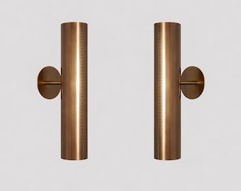 Modern Brass Cylinder Wall Sconce Pair Perforated Tube Light Fixture for Bedroom Hallway Living Room Accent Decor Wall Mount Set