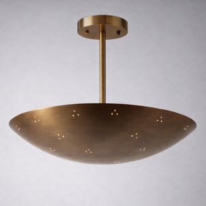 Mid Century Brass Bowl Semi Flush Mount Ceiling Light, Modern Minimal Disc Flush Fixture, Italian Vintage Style Bedroom Hallway Lamp