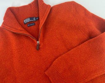 Polo Ralph Lauren Orange Lambswool Quarter Zip Sweater Mens XXL Italian Yarn