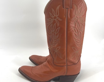 Justin Vintage Women Cognac Orange Leather Western Cowboy Boots 7475 Size 6.5 C