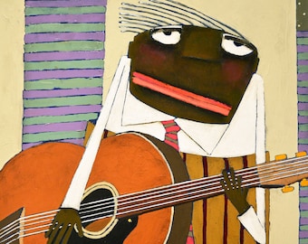 Sleepy John Estes Guitar Art Print, Blues Music, Jazz Art
