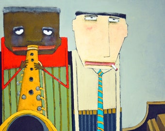 Jazz Art Print – "Jam Session at Club Downbeat" Whimsical Music Artwork