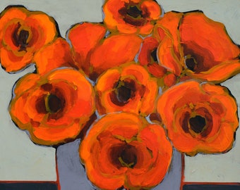 Red Poppy Floral Art Print – Signed Giclee, 12x12 Unframed