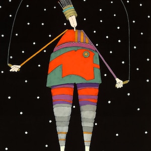 Circus art/figurative art print/fantasy art print/whimsical art/high wire/ acrobat art print/circus acrobat/colorful art/nightsky art//24x18