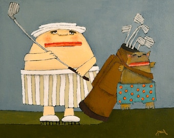 Golf, Good Shot Mr. Bighead--12 x 16-- archival giclee print-golf art print-gift for golfer