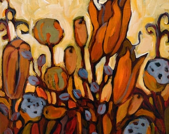 Seedpods Giclee Print: Earth Toned Floral Fine Art, 12x12
