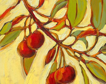 Cherries Art Print, Red Fruit Giclee, Kitchen Wall Decor