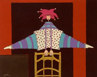 Circus Acrobat Art Print, "Mooky", Whimsical Figurative Painting (16x20)