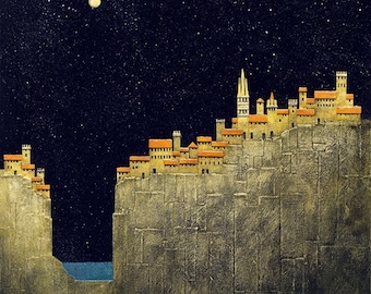 Vernazza Italy Art Print, Cinque Terre Giclée, Moon & Stars