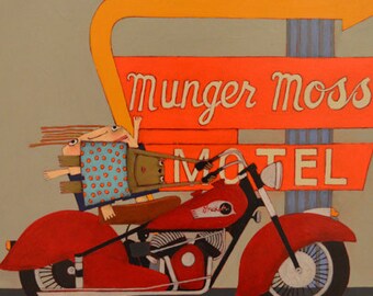 1953 Indian Chief Motorcycle Art Print, Route 66 Artwork (16x20)