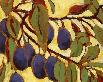 Purple Plum Giclée Print, Kitchen Fruit Wall Art, Signed
