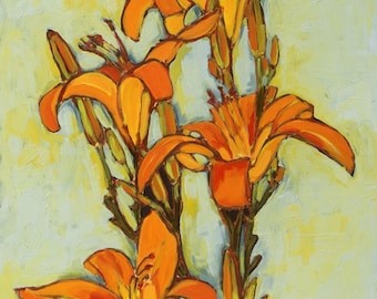 Tiger Lily Art Print, Archival Giclee, Orange Flowers (20x16)