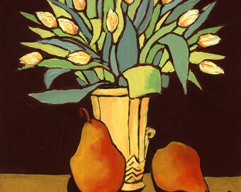 Yellow Tulips and Pears Still Life Art Print – Giclee Fine Art