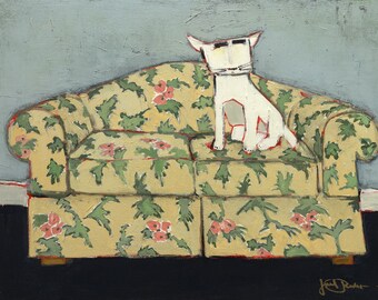 Jack Russell Art Print, "Gizmo on Broyhill Loveseat" 11x14, Signed Giclee